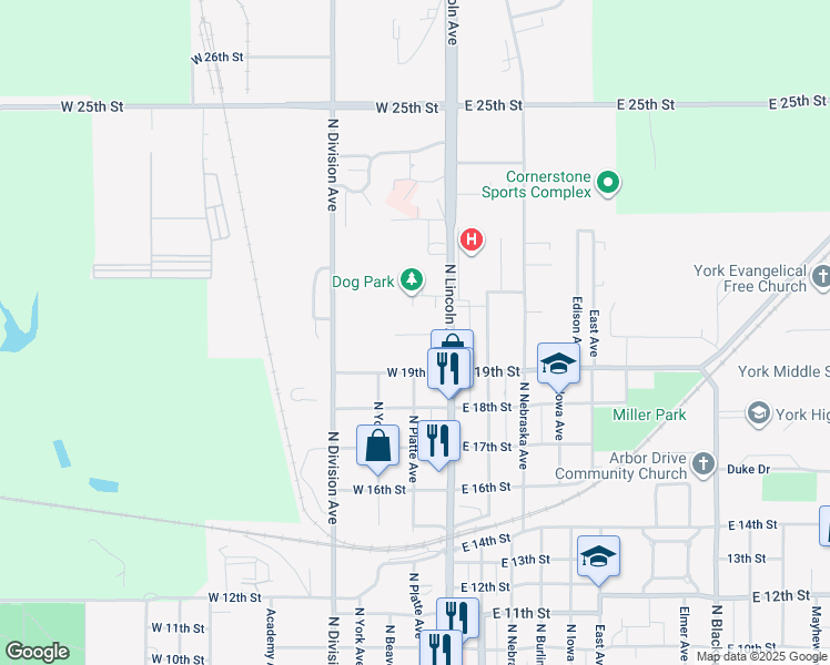 map of restaurants, bars, coffee shops, grocery stores, and more near 212 West 19th Street in York