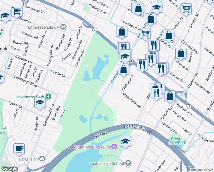 map of restaurants, bars, coffee shops, grocery stores, and more near 2412 Windsor Park Court in Englewood