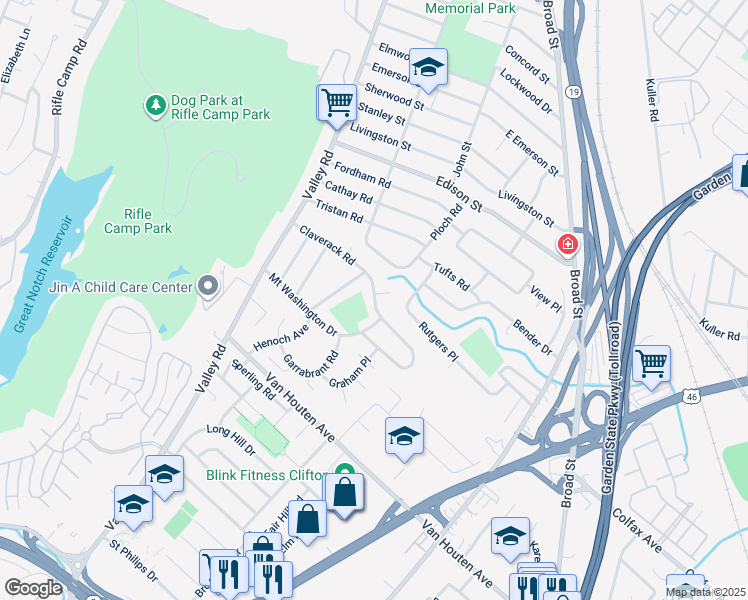 map of restaurants, bars, coffee shops, grocery stores, and more near 37 Claverack Road in Clifton