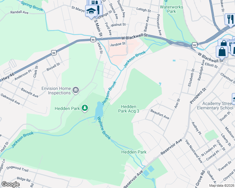 map of restaurants, bars, coffee shops, grocery stores, and more near 207 Park Heights Avenue in Dover
