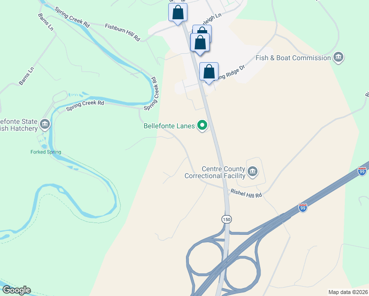 map of restaurants, bars, coffee shops, grocery stores, and more near Paradise Road in Centre County