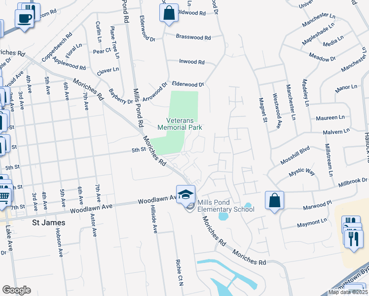 map of restaurants, bars, coffee shops, grocery stores, and more near 407 Lennox Drive in Saint James