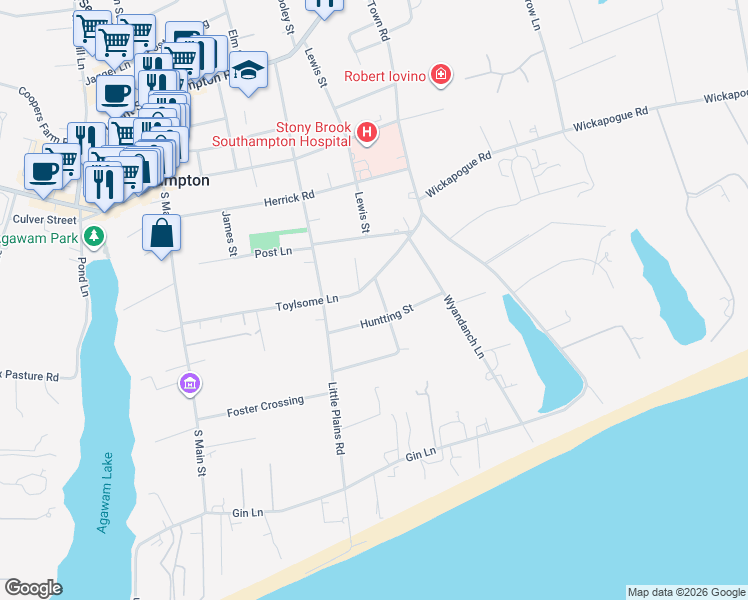 map of restaurants, bars, coffee shops, grocery stores, and more near 23 Pierpont Street in Southampton