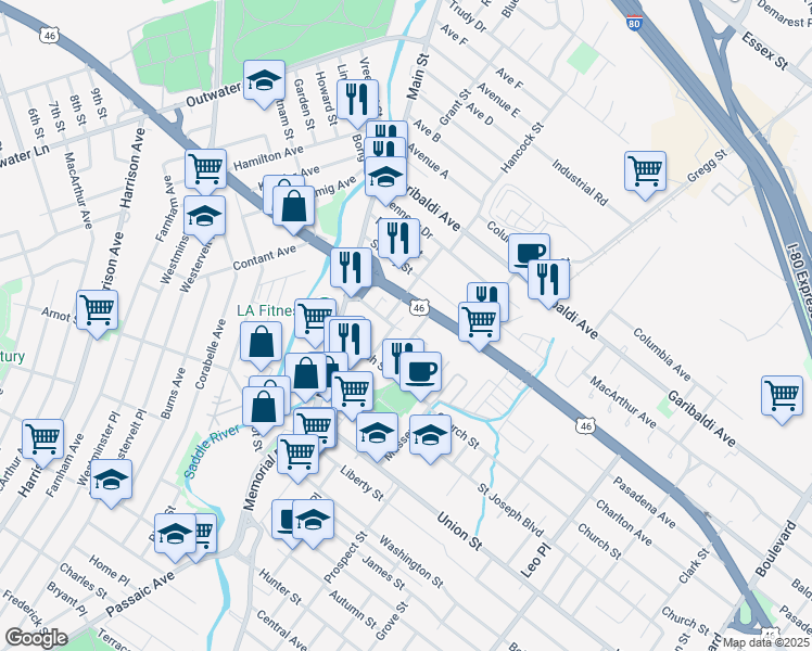 map of restaurants, bars, coffee shops, grocery stores, and more near 61 Money Street in Lodi