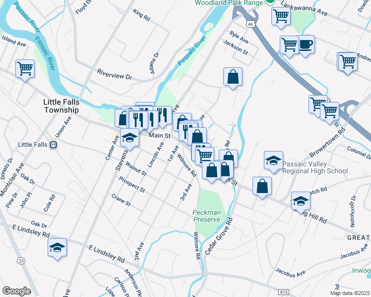 map of restaurants, bars, coffee shops, grocery stores, and more near 8 County Route 631 in Little Falls