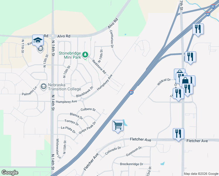 map of restaurants, bars, coffee shops, grocery stores, and more near 1902 Lauren Marie Cir in Lincoln