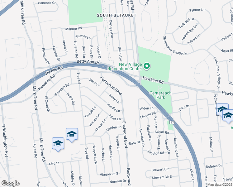 map of restaurants, bars, coffee shops, grocery stores, and more near 389 Eastwood Boulevard in Centereach