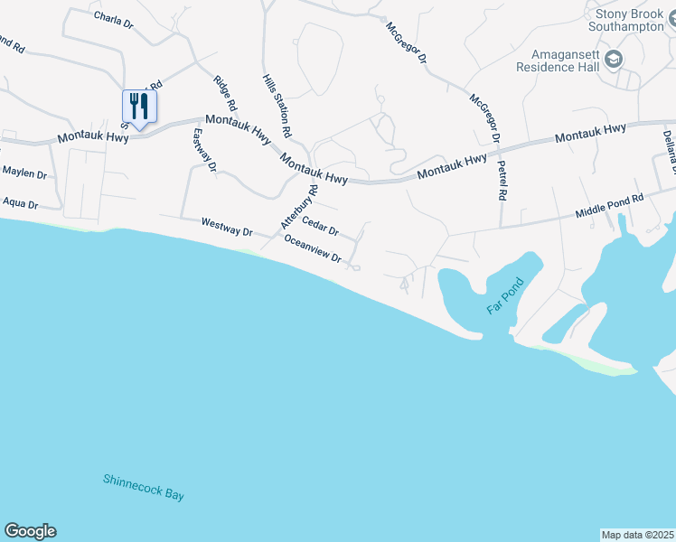 map of restaurants, bars, coffee shops, grocery stores, and more near 38 Oceanview Drive in Southampton