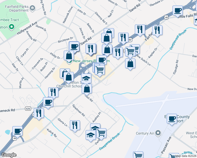map of restaurants, bars, coffee shops, grocery stores, and more near 435 Hollywood Avenue in Fairfield