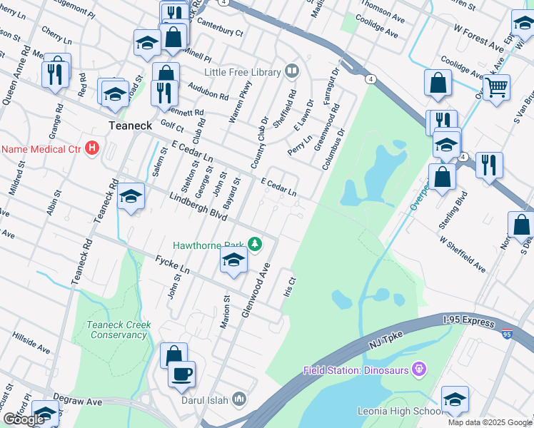 map of restaurants, bars, coffee shops, grocery stores, and more near 760 Delavan Street in Teaneck