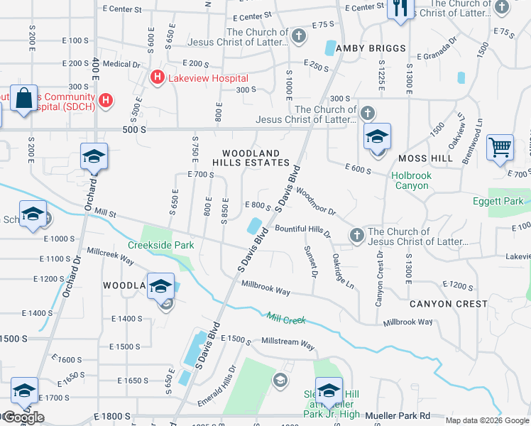 map of restaurants, bars, coffee shops, grocery stores, and more near 949 East 800 South in Bountiful