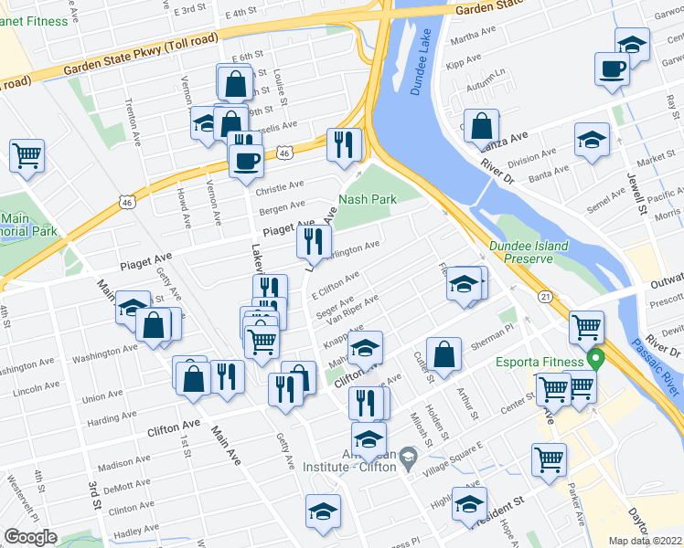 map of restaurants, bars, coffee shops, grocery stores, and more near 41 Arlington Avenue in Clifton