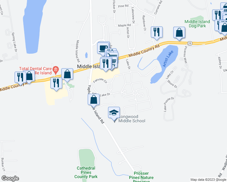 map of restaurants, bars, coffee shops, grocery stores, and more near 137 Fairview Circle in Middle Island