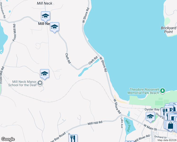 map of restaurants, bars, coffee shops, grocery stores, and more near 246 Cleft Road in Mill Neck
