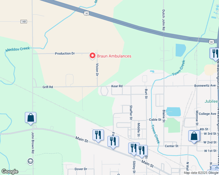 map of restaurants, bars, coffee shops, grocery stores, and more near 1116 Kear Road in Van Wert
