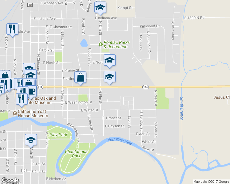 map of restaurants, bars, coffee shops, grocery stores, and more near 1010 East Howard Street in Pontiac