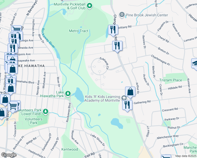 map of restaurants, bars, coffee shops, grocery stores, and more near 1 Jefferson Court in Montville