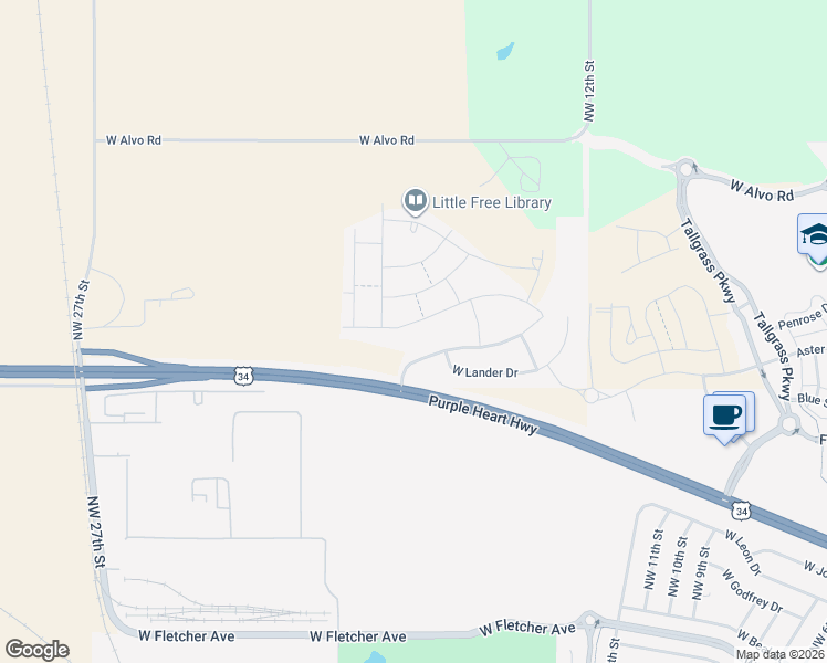 map of restaurants, bars, coffee shops, grocery stores, and more near 1651 West Big Sky Road in Lincoln