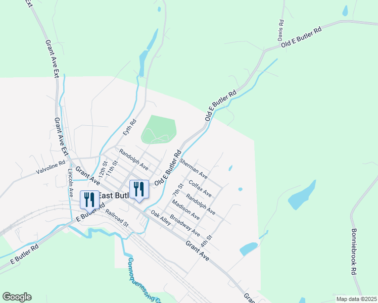 map of restaurants, bars, coffee shops, grocery stores, and more near 802-804 Sherman Avenue in Butler