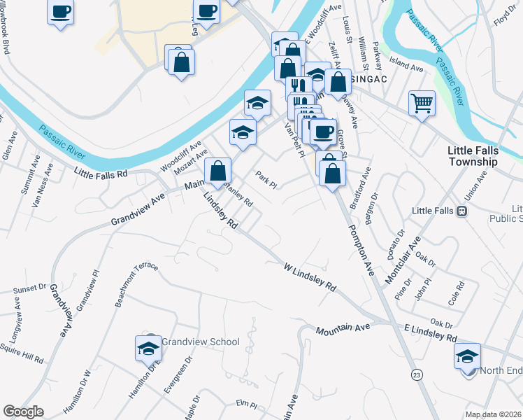 map of restaurants, bars, coffee shops, grocery stores, and more near 83 Coney Road in Little Falls
