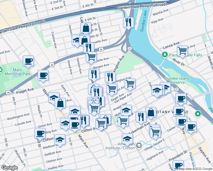 map of restaurants, bars, coffee shops, grocery stores, and more near 579 Lexington Avenue in Clifton