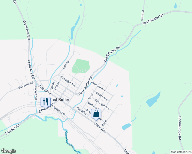 map of restaurants, bars, coffee shops, grocery stores, and more near 802-804 Sherman Avenue in Butler