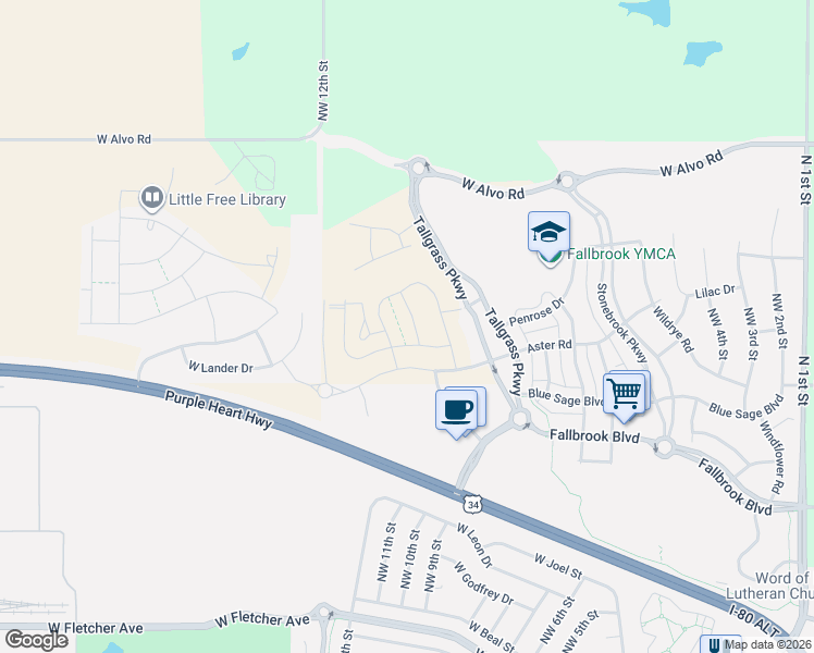 map of restaurants, bars, coffee shops, grocery stores, and more near 801 Aster Road in Lincoln