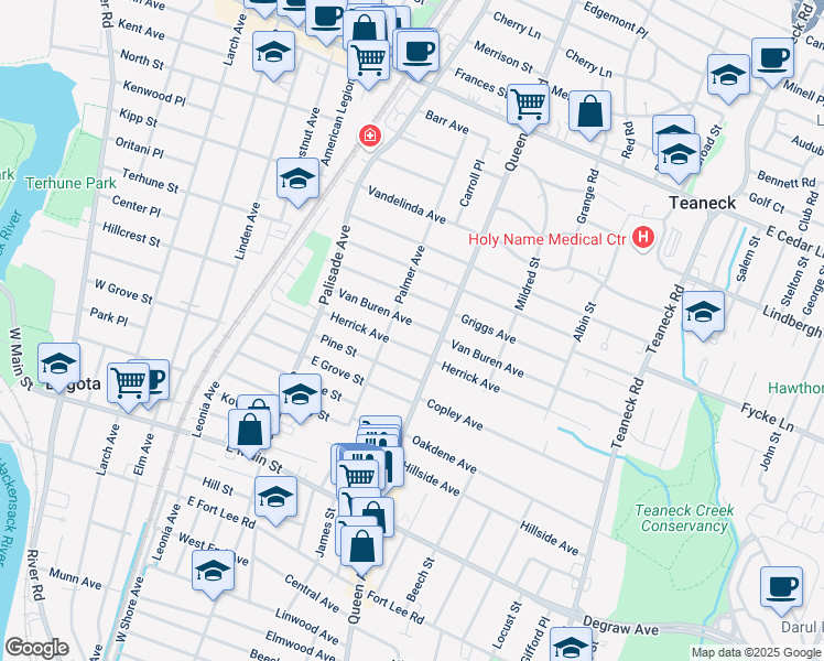 map of restaurants, bars, coffee shops, grocery stores, and more near 265 Van Buren Avenue in Teaneck