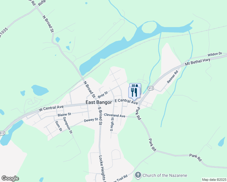 map of restaurants, bars, coffee shops, grocery stores, and more near 204 Bray Street in Bangor