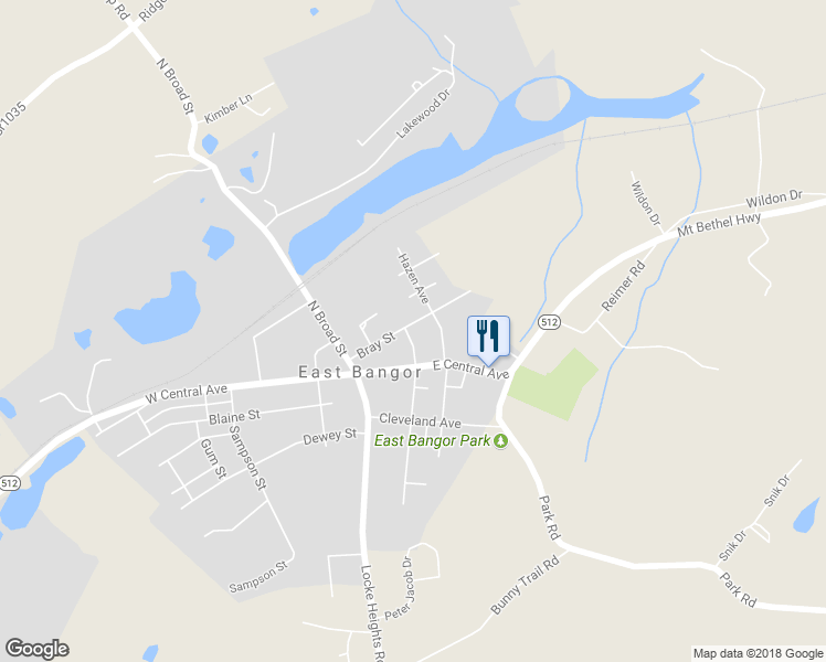 map of restaurants, bars, coffee shops, grocery stores, and more near 204 Bray Street in Bangor