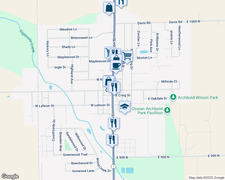 map of restaurants, bars, coffee shops, grocery stores, and more near in Ossian