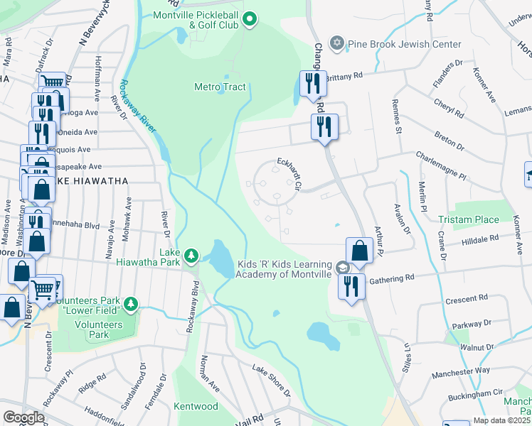 map of restaurants, bars, coffee shops, grocery stores, and more near 5 Jefferson Court in Montville