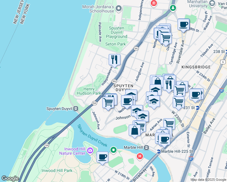 map of restaurants, bars, coffee shops, grocery stores, and more near in The Bronx