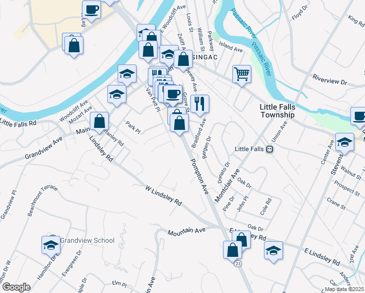 map of restaurants, bars, coffee shops, grocery stores, and more near 208 Newark Pompton Turnpike in Little Falls