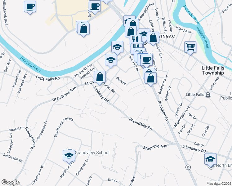 map of restaurants, bars, coffee shops, grocery stores, and more near 51 Stanley Road in Caldwell