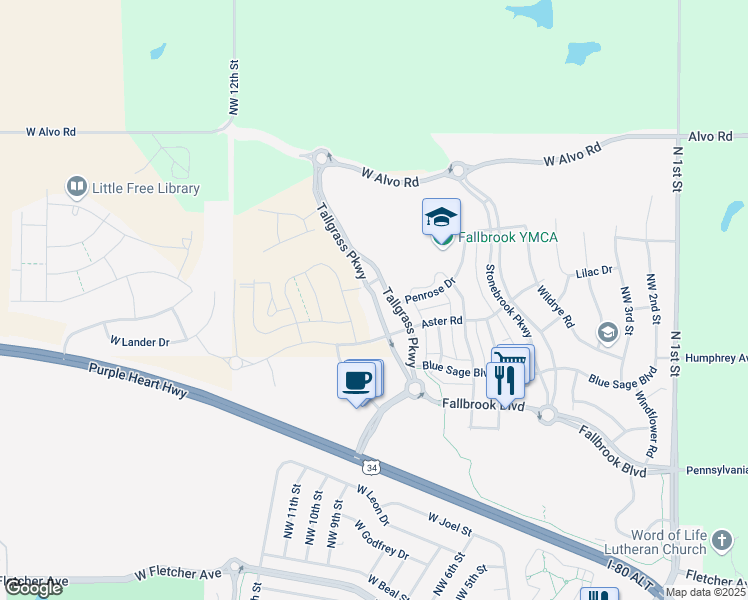 map of restaurants, bars, coffee shops, grocery stores, and more near 7300 Tallgrass Parkway in Lincoln