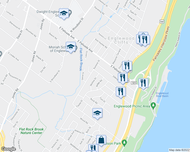 map of restaurants, bars, coffee shops, grocery stores, and more near 469 Summit Street in Englewood Cliffs
