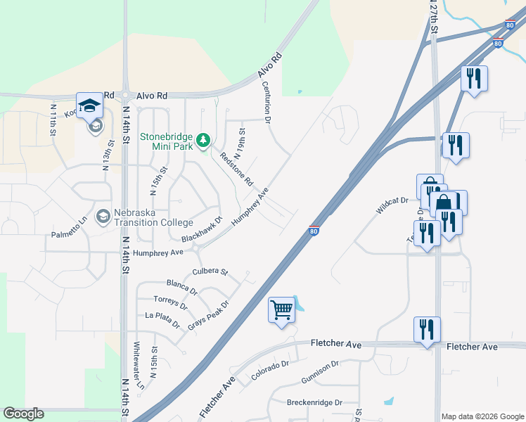 map of restaurants, bars, coffee shops, grocery stores, and more near 1902 Lauren Marie Cir in Lincoln