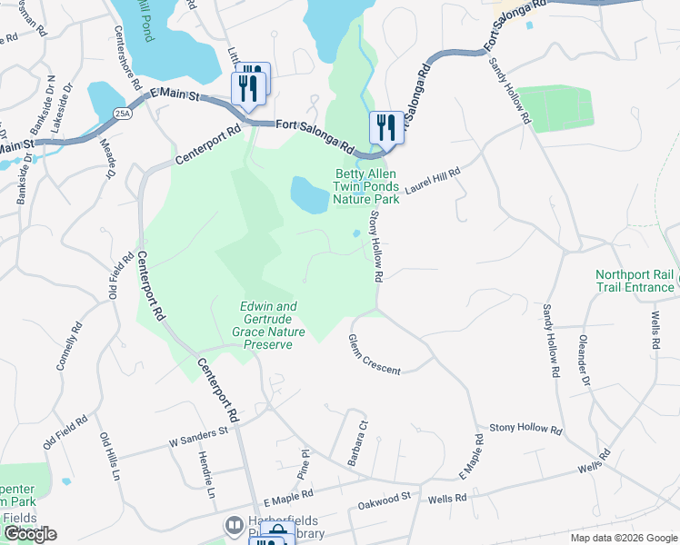 map of restaurants, bars, coffee shops, grocery stores, and more near 5 Overbrook Drive in Centerport