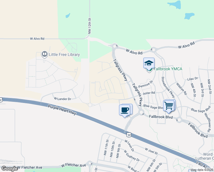 map of restaurants, bars, coffee shops, grocery stores, and more near 801 Aster Road in Lincoln