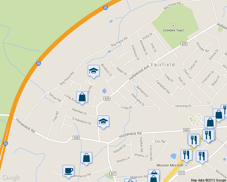 map of restaurants, bars, coffee shops, grocery stores, and more near 91 Hollywood Avenue in Fairfield