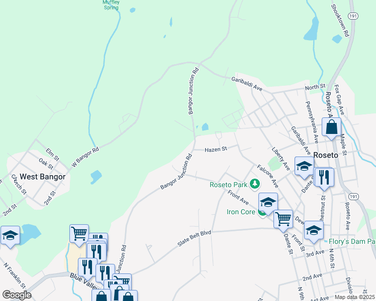 map of restaurants, bars, coffee shops, grocery stores, and more near 450 Bangor Junction Road in Bangor