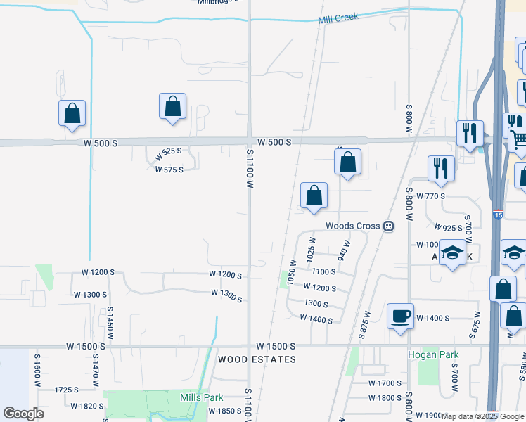 map of restaurants, bars, coffee shops, grocery stores, and more near in Woods Cross