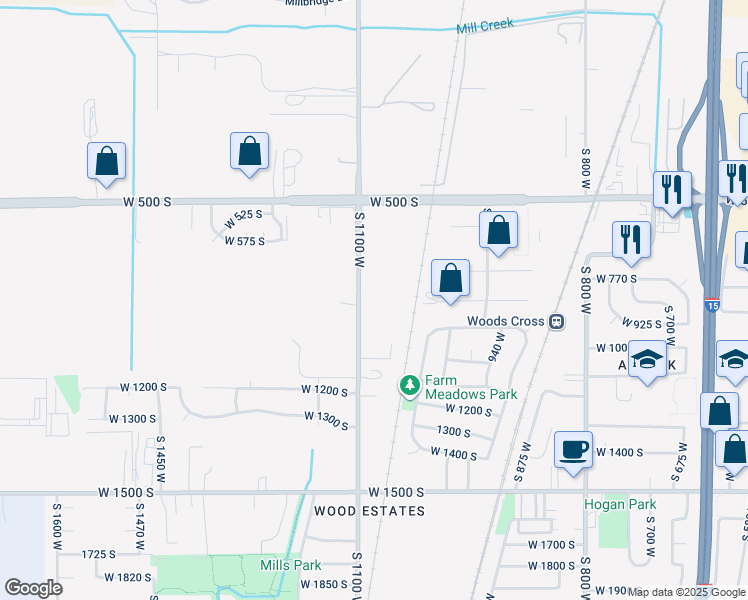 map of restaurants, bars, coffee shops, grocery stores, and more near 1084 West Audrey Lane in Woods Cross