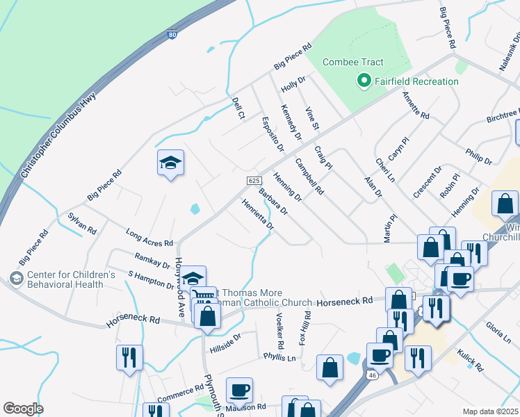 map of restaurants, bars, coffee shops, grocery stores, and more near 7 Henrietta Drive in Fairfield