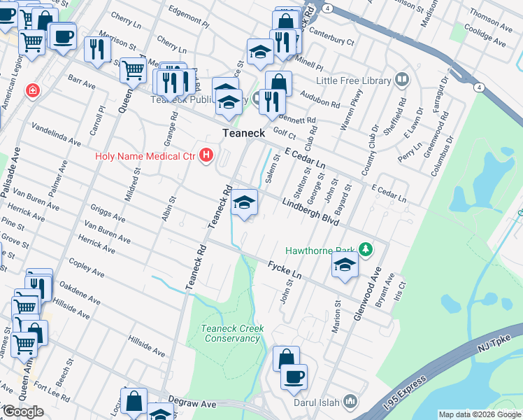 map of restaurants, bars, coffee shops, grocery stores, and more near 707 Salem Street in Teaneck