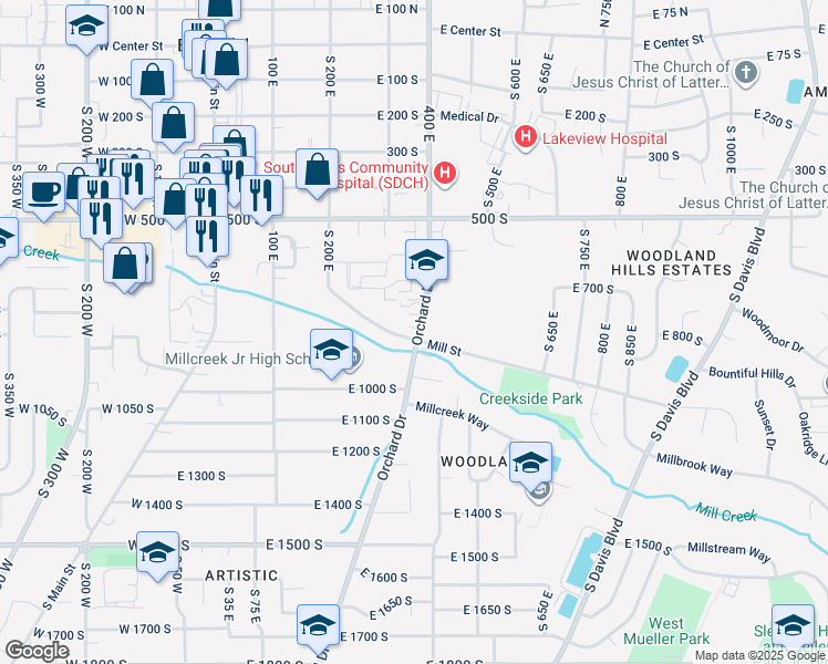 map of restaurants, bars, coffee shops, grocery stores, and more near 812 Orchard Drive in Bountiful