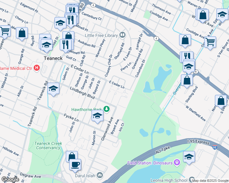 map of restaurants, bars, coffee shops, grocery stores, and more near 760 Delavan Street in Teaneck