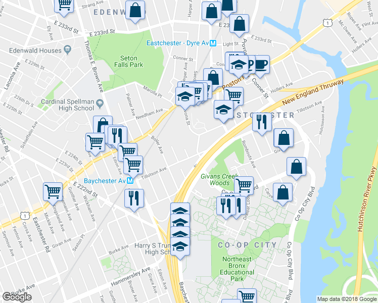 map of restaurants, bars, coffee shops, grocery stores, and more near 3408 Wright Avenue in Bronx