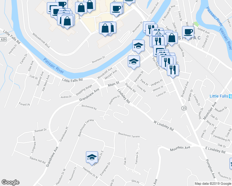 map of restaurants, bars, coffee shops, grocery stores, and more near 23 Lindsley Road in Caldwell